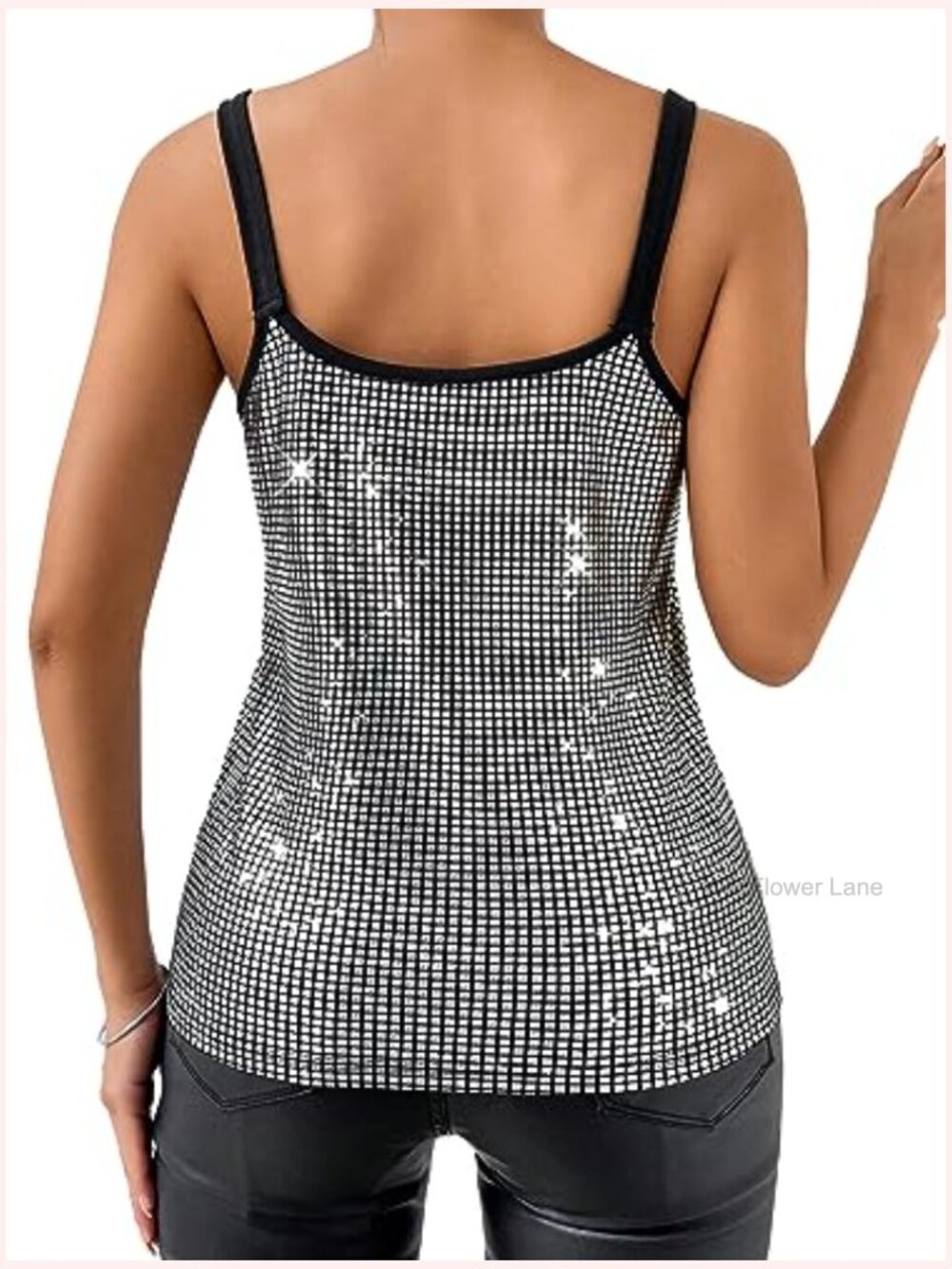 Sparkly V-Neck Cami Top Sleeveless Sequin Tank Party Club - Picture 2 of 7